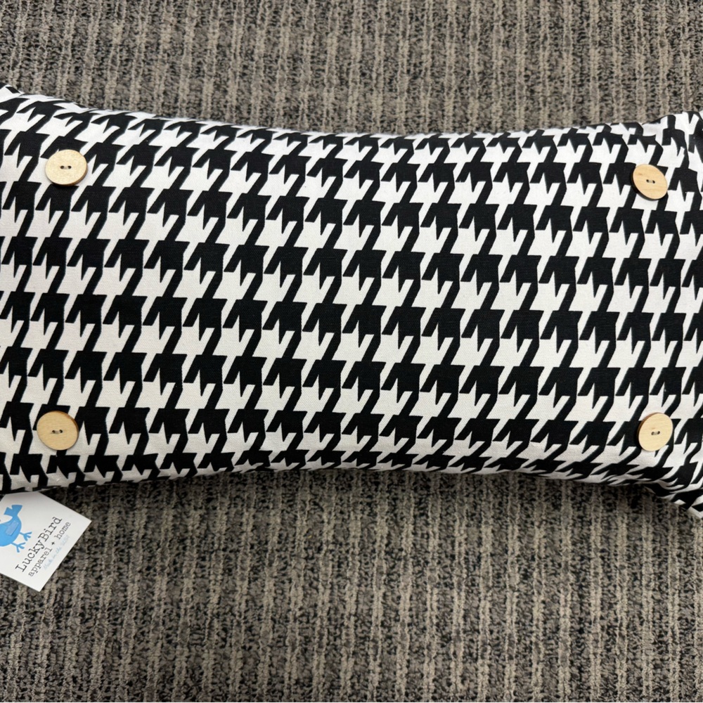 Lucky Bird Button Pillow - Lumbar Black & White Houndstooth NWT